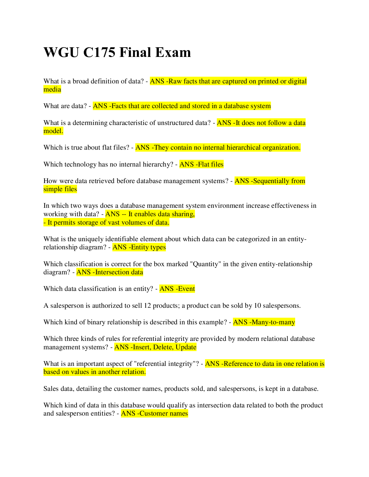 Preview image for WGU C175 Final / Exam / 100% CORRECT ANSWERS